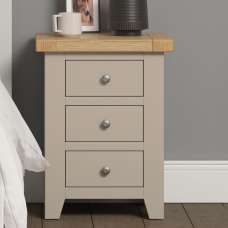 Wrenley Wooden Bedside Cabinet with 3 Drawers in Putty and Oak - UK