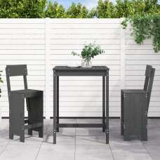 Xandor Garden Solid Wood Bar Table with 2 Stools in Grey - UK