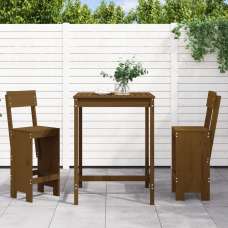 Xandor Garden Solid Wood Bar Table with 2 Stools in Honey Brown - UK