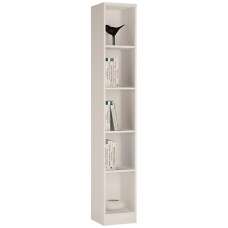 Xeka Wooden Narrow Bookcase With 5 Shelves In Pearl White - UK