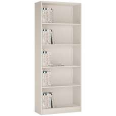 Xeka Wooden Wide Bookcase With 5 Shelves In Pearl White - UK