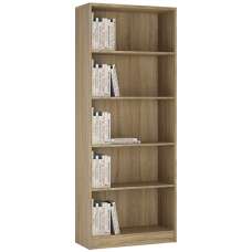 Xeka Wooden Wide Bookcase With 5 Shelves In Sonama Oak - UK