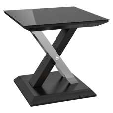 Xenia Black Glass Side Table In Grey Walnut - UK
