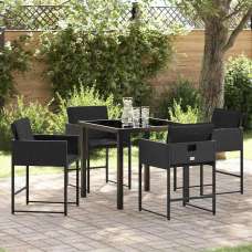 Yavion Garden Poly Rattan 80cm Dining Table with 4 Chairs in Black - UK