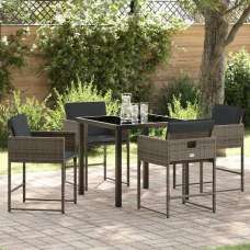Yavion Garden Poly Rattan 80cm Dining Table with 4 Chairs in Grey - UK