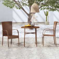 Yaviso Garden Poly Rattan Dining Table with 2 Chairs in Brown - UK