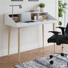 Yatton Wooden Laptop Desk With 2 Drawers In White And Oak - UK