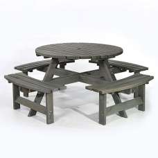 Yetta Timber Picnic Table With 8 Seater Benches In Dark Grey - UK