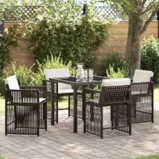 Yorex Garden Poly Rattan 80cm Dining Table with 4 Chairs in Brown - UK