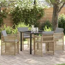Yorex Garden Poly Rattan 80cm Dining Table with 4 Chairs in Mix Beige - UK