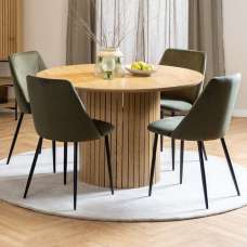 York Wooden Dining Table With 4 Indio Olive Green Chairs In Oak - UK