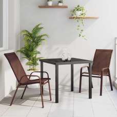 Yovira Garden Metal Dining Table with 2 Chairs in Brown and Black - UK