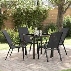 Yovira Garden Metal Dining Table with 4 Chairs in Black - UK