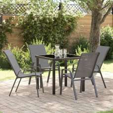 Yovira Garden Metal Dining Table with 4 Chairs in Grey and Black - UK