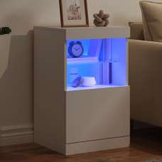 Ypsilanti Wooden Bedside Cabinet With 1 Door And LED - White - UK