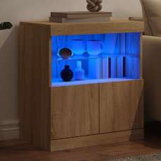 Ypsilanti Wooden Bedside Cabinet With 2 Doors And LED - Sonoma Oak - UK