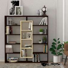 Zafira Wooden Bookcase With 14 Shelves In Oak And Brown - UK