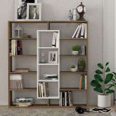 Zafira Wooden Bookcase With 14 Shelves In Walnut And White - UK