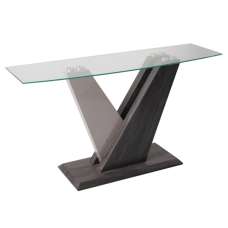 Zanesville Clear Glass Console Table With Dark Grey Wooden Base - UK