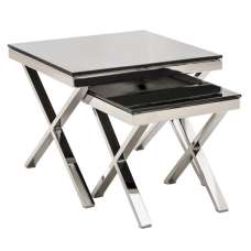 Zanita Black Glass Top Nest Of 2 Tables With Chrome Frame - UK