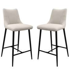 Zaria Ivory Fabric Bar Chairs In Pair - UK
