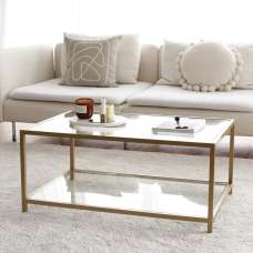 Zavello Tempered Glass Coffee Table With Gold Metal Frame - UK