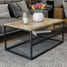 Solvani Wooden Coffee Table With Black Metal Frame In Pine - UK