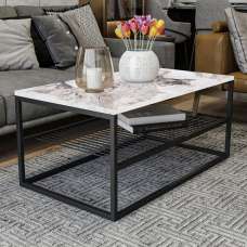 Solvani Wooden Coffee Table With Black Metal Frame In White - UK