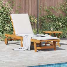 Zavira Garden Acacia Wood Sun Lounger with Table in Brown - UK