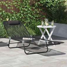 Zavira Garden Textilene Folding Sun Lounger in Black - UK