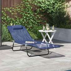 Zavira Garden Textilene Folding Sun Lounger in Navy Blue - UK