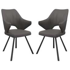 Zebulon Grey Leather Dining Chairs In Pair - UK