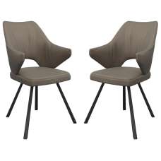 Zebulon Taupe Leather Dining Chairs In Pair - UK