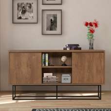 Zela Wooden Console Table with 2 Doors in Walnut and Black - UK