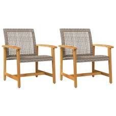 Zelivo Garden Grey Poly Rattan Armchair with Acacia Wood Frame in Pair - UK