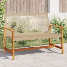 Zelivo Garden Poly Rattan Seating Bench with Acacia Wood Frame in Beige - UK