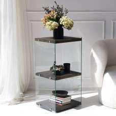 Zerano Tempered Glass Frame Bookcase With 3 Solid Wood Anthracite Shelves - UK