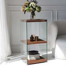 Zerano Tempered Glass Frame Bookcase With 3 Solid Wood Natural Shelves - UK