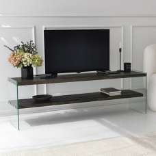 Zerano Tempered Glass Frame TV Stand With 2 Solid Wood Anthracite Shelves - UK