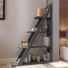 Statira Wooden Bookcase With 4 Shelves In Anthracite - UK