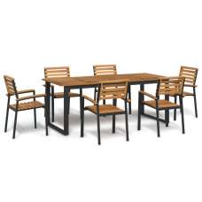 Zivora Garden Acacia Wood 200cm Dining Table with 6 Chairs in Black and Brown - UK