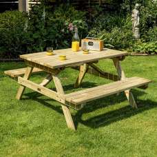 Zox Wooden Garden Rectangular 4 Seater Picnic Table In Natural - UK