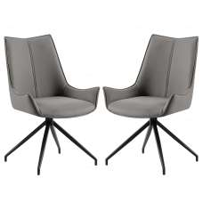 Zurich Grey PU Leather Dining Chairs With Black Legs In Pair - UK