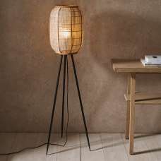 Zurich Natural Fabric Floor Lamp In Matt Black - UK