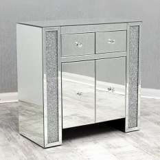 Mirrored living room furniture sets with coffee table, end lamp tables & sideboards finished in glass