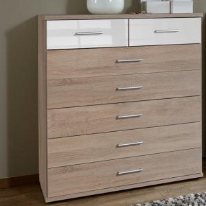 Gastineau 5+2 Chest Of Drawers In Oak And White Alpine Gloss