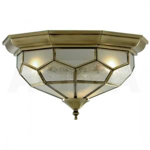Antique Brass Flush Light With Clear Frosted And Sanded Glass