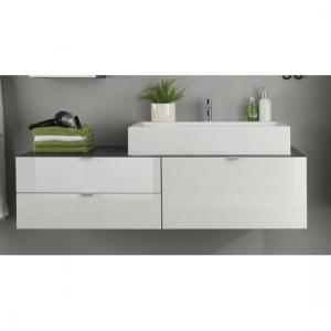 Beach Vanity Cabinet And Washbasin In Grey With White High Gloss