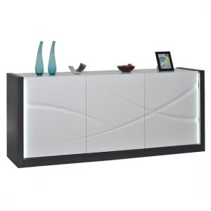 Eclypse Sideboard In Dark Grey With White Gloss 3 Door And Light