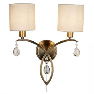 Alberto Two Light Wall Bracket In Antique Brass With Linen Shade